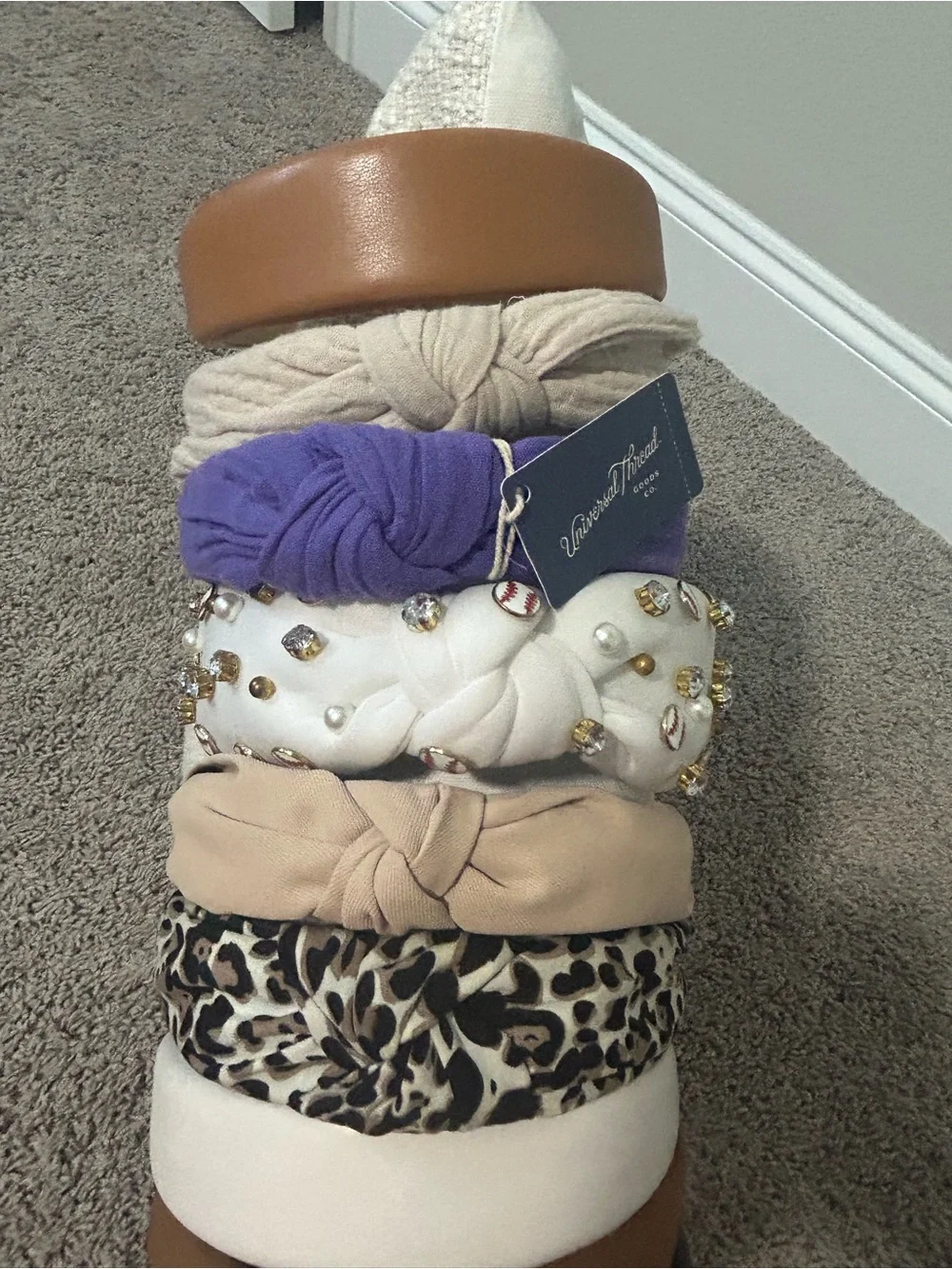 9 Assorted Women's Headbands - Neutral, Brown, White, Purple & Leopard
